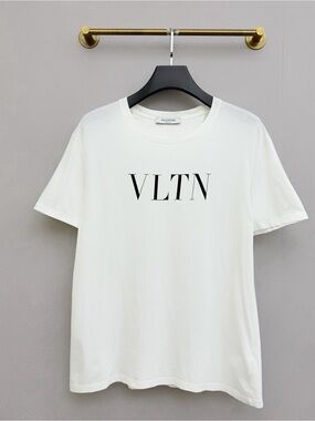 Valentino White Crewneck T-Shirt with Black VLTN Logo